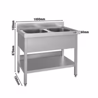 Sudoper ECO - 1000x700 mm - s donjom policom - s 2 koritima - korita sredina - inox