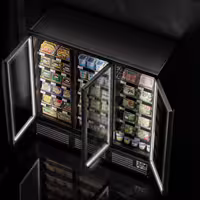 Commercial multideck display fridge - 1890mm - 1539L - with 3 double‑glazed hinged glass doors & 5 shelves - Black