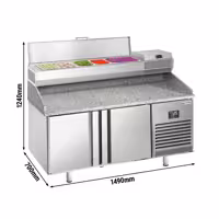 Commercial Pizza Prep Counter - Granite Top PREMIUM PLUS - 1490x700mm - with 2 doors - incl. refrigerated topping unit - 6x GN 1/4
