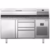 Pizzapult PREMIUM PLUS - 1490x700 mm - 1 ajtó + 2 fiók - feltéthűtővel - 6x GN 1/4 - gránit munkalappal