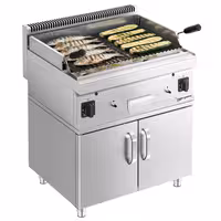Barbacoa de piedra volcánica a gas (10,6 kW) - parrilla inclinable - incluida subestructura con 2 puertas