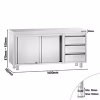 Arbetskåp i rostfritt stål PREMIUM - 1600x700 mm - med 2 skjutdörrar