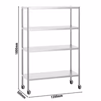 رفوف ستانلس ستيل PREMIUM - 1200x500mm - عمق: 500 mm - 4 رفوف (قابلة للتعديل) - يشمل 4 عجلات - الحمولة: 320 kg