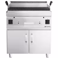 Barbacoa de piedra volcánica a gas (10,6 kW) - parrilla inclinable - incluida subestructura con 2 puertas