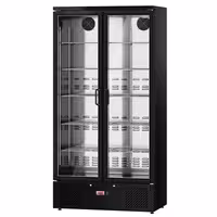 Commercial Beverage Display Fridge - 920mm - 466 Litres - stainless steel interior - with 2 hinged glass doors - digital controller with temperature display - Black - Temperature range 2 to 8 °C