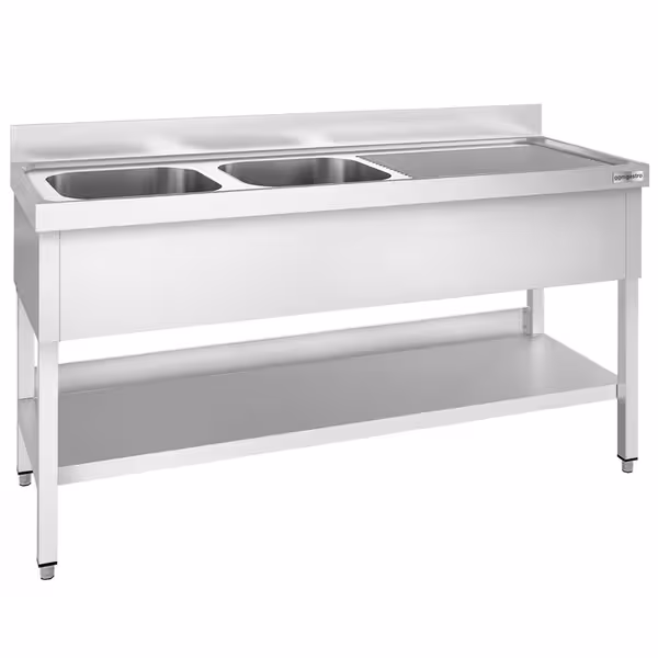 Sudoper PREMIUM - 2000x600 mm - s donjom policom - s 2 koritima - korito lijevo - inox