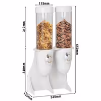 Commercial Cereal Dispenser - double - Ø115mm - Rotary Dispense - 2 Plastic Containers - Stainless Steel Stand
