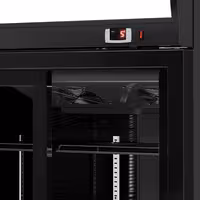 Commercial Beverage Display Fridge with Illuminated Canopy - 1295mm - 880 Litres - with 2 sliding glass doors - LED lighting - digital controller with temperature display - Black - Temperature range 2 to 8 °C