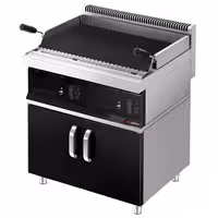 Plynový lávový gril - 800 mm - rošt s nastavitelným sklonem - s podestavbou - hloubka 700 mm - černá - černé čelo - vč. podstavce se 2 dveřmi