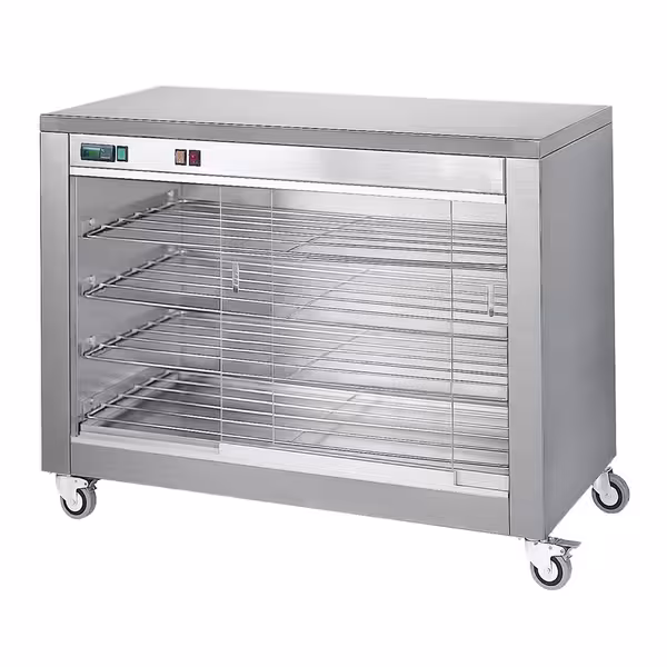 خزانة تدفئة للأطعمة - 1.80 kW - بباب زجاجي منزلق، ظهر زجاجي & 4 رفوف - 940x690x880 mm