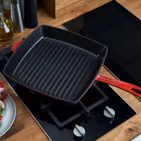 STAUB | Pure Grill Square Cast Iron Grill Pan – 26x26 cm - Cherry Red - American Grill, Non-Stick