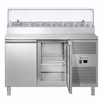 Stół przygotowawczy ECO – 1360 mm – z 2 drzwiami – z nadstawką szklaną na 7x GN 1/3