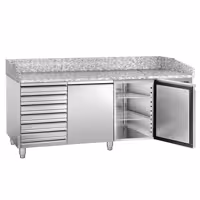Stół chłodniczy do pizzy ECO – 2000 x 800 mm – z 2 drzwiami i 7 szufladami