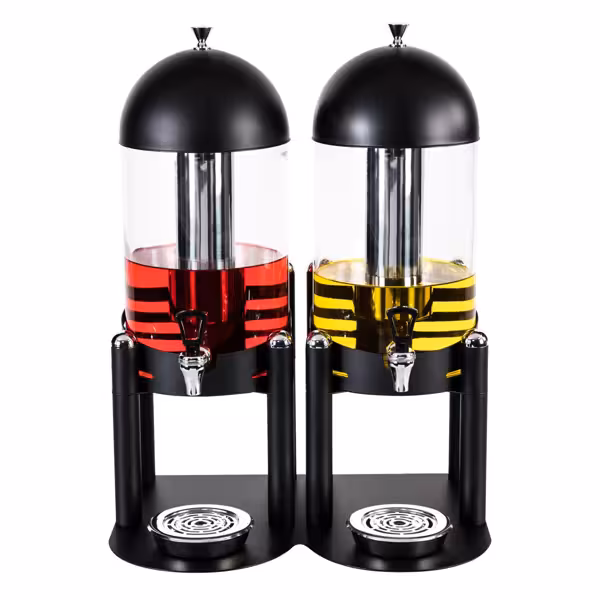 Süt ve Meyve Suyu Dispenseri - 2 cam hazne, Standlı - 2x6L - Siyah