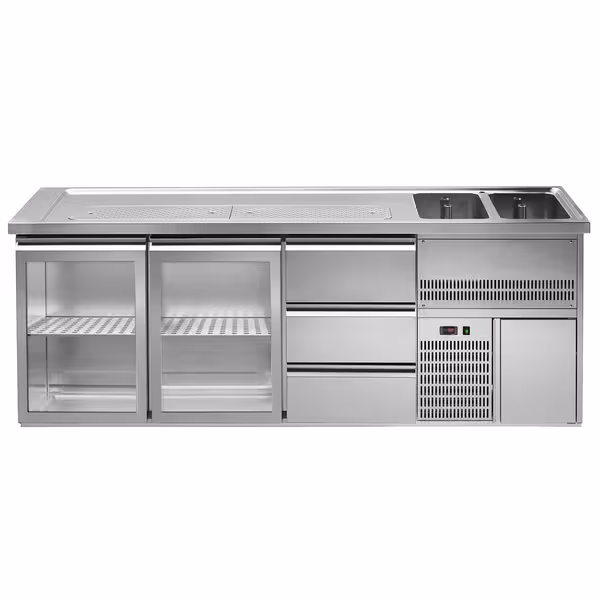 Direct Draw Beer Dispenser / Kegerator PREMIUM – 2500×700 mm – 2-Glass Door, 3-Drawer