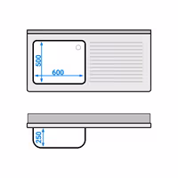 RVS spoeltafel met vaatwasruimte - 1400x700mm - met 1 spoelbak links