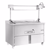 Parrilla de carbón de acero - 1340mm - con parrilla elevable y 1 cajón - Parrilla: 1060x530mm