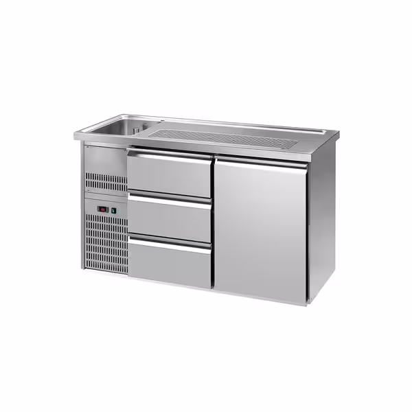 Direct Draw Beer Dispenser / Kegerator - 1 Stainless Door + 2 Drawers PREMIUM – 1 sink left - 1550×700 mm