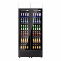 (2 pcs) Commercial Beverage Display Fridge with Illuminated Canopy - 870mm - 290 Litres - with 2 hinged glass doors - LED lighting - digital controller with temperature display - Black - Temperature range 1 to 10 °C