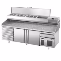 Stół chłodniczy do pizzy Premium PLUS - 2305x800mm - z 2 drzwiami & 7 szufladami - włącznie z witryną chłodniczą nadstawną - 10x GN 1/3