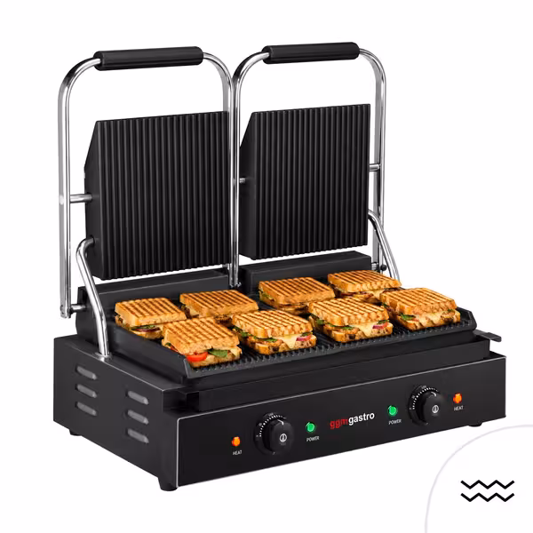 Grătar de contact / Grătar pentru hamburgeri - 3,6 kW - grătar sus și jos - Suprafață de grătar: 485 x 235 mm