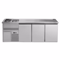 Direct Draw Beer Dispenser / Kegerator 3 Stainless Doors PREMIUM – 2 sinks left - 2500×700 mm - 3 drip trays