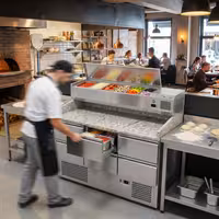 Table réfrigérée à pizza ECO - 1400 x 700 mm - avec 6 tiroirs 1/2 - incl. vitrine réfrigérée avec 6 x GN 1/4