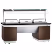 Heated Bain Marie Buffet Counter DUBLIN - 2300mm - with 3 Chafing Dishes - on Castors - Brown