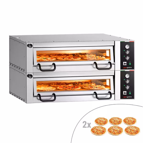 Electric Deck Pizza Oven Power   - Twin Deck - Refractory Stone Deck - 6+6 x Ø 34cm (13.4") - Mechanical Controls - up to 450°C