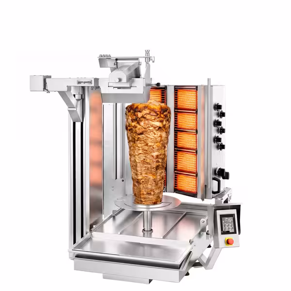Gas Automatic Doner Kebab Grill (Shawarma/Gyros) - 10 Burner - up to 150kg - 26.6kW - with Auto‑Slicer - incl. 1 skewer & drip tray