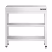 Rozsdamentes acél munkaasztal PREMIUM - 600x600 mm - alsó polccal & köztes polccal