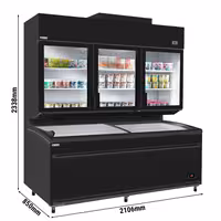 Commercial multideck display freezer - 2100mm - 1014L - with 6 shelves - incl. island freezer - Black