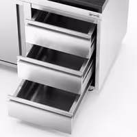 Rozsdamentes acél munkaszekrény PREMIUM – 1600x700 mm – 3 fiókkal a jobb oldalon – gránit munkalapmal