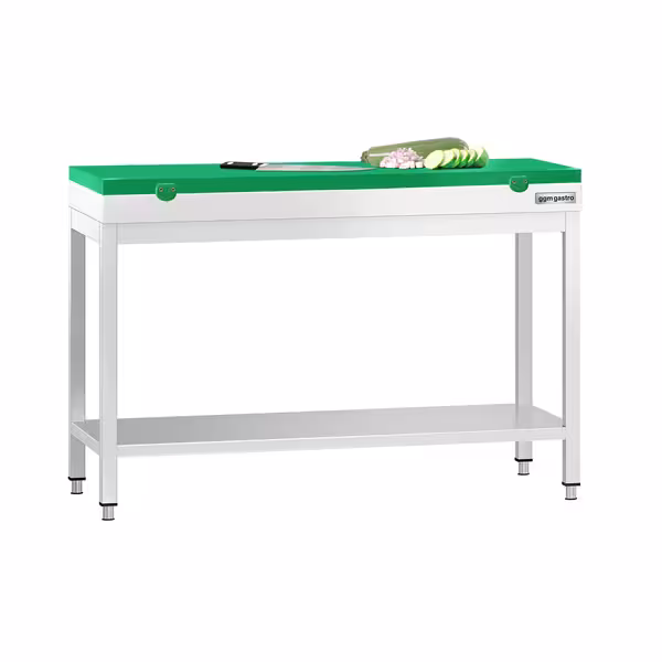 طاولة عمل ستانلس ستيل PREMIUM - 1200x600mm - مع رف سفلي - شامل لوح تقطيع أخضر
