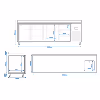 Mostrador refrigerado PREMIUM PLUS - 2452x700mm - de trabajo con fregadero - 3 puertas y 3 cajones (bloque 3x1/3) - con peto posterior - 630l