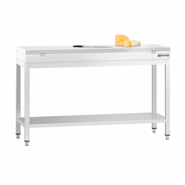 Arbetsbänk i rostfritt stål PREMIUM - 1400x700 mm - med underhylla - inkl. skärbräda vit