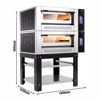 Gas Deck Pizza Oven - Twin Deck - Refractory Stone Deck - 9+9 x Ø 30cm (12") - 230V Single Phase - Touchscreen Controls - up to 450°C - incl. Base frame