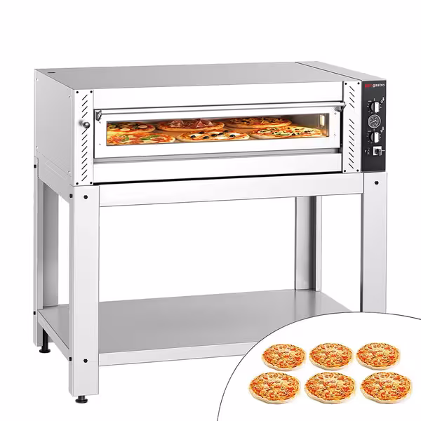 Electric Deck Pizza Oven - Single Deck - Refractory Stone Deck - 6 x Ø 30cm (12") - Mechanical Controls - up to 450°C - incl. Base frame