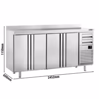 Stół chłodniczy barowy do napojów Premium PLUS – 2450 x 600 mm – z 4 drzwiami, 2 szufladami i rantem