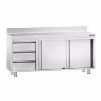 خزانة قاعدية ستانلس ستيل KOPENHAGEN PREMIUM - 1800x600mm - وحدة أدراج 3 يسار - مع حاجز خلفي