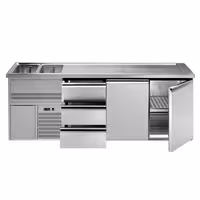 Direct Draw Beer Dispenser / Kegerator 2 Stainless Doors + 3 Drawers PREMIUM – 2 sinks left - 2500×700 mm - 3 drip trays