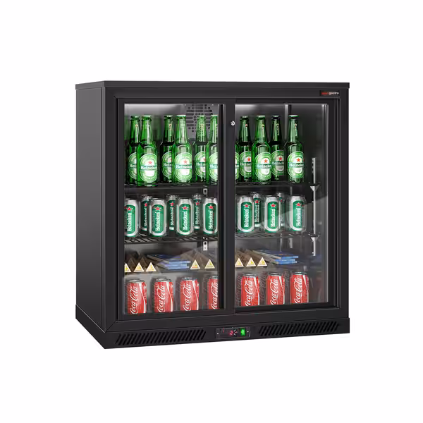 Barski hladnjak - 900 mm - 220 l - s 2 klizna staklena vrata - crna izvana i iznutra