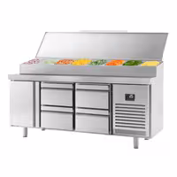 Table réfrigérée de préparation - 1960x600 mm - avec 1 porte & 4 tiroirs - superstructure inox pour 11 bacs GN 1/4