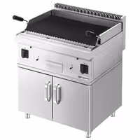 Barbacoa de piedra volcánica a gas (10,6 kW) - parrilla inclinable - incluida subestructura con 2 puertas