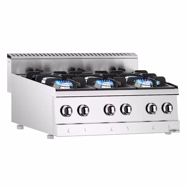 Ipari gáztűzhely - asztali - 600-as - 6 égős - összteljesítmény: 36,0 kW - 900x600x300 mm