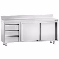 خزانة قاعدية ستانلس ستيل KOPENHAGEN PREMIUM - 2000x700mm - وحدة أدراج 3 يسار & مع حاجز خلفي