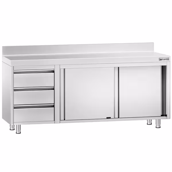 خزانة قاعدية ستانلس ستيل KOPENHAGEN PREMIUM - 2000x700mm - وحدة أدراج 3 يسار & مع حاجز خلفي