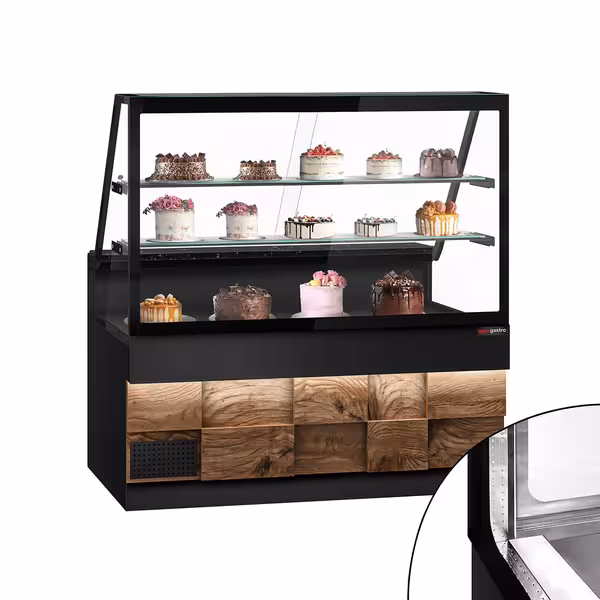 Csemegepult TORONTO - 1600x880 mm - 568 liter - ventilációs - dupla üvegezés - 2 polccal - fekete - fekete gránit munkalap