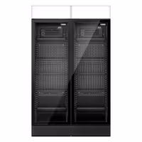(2 pcs) Commercial Beverage Display Fridge with Illuminated Canopy - 1190mm - 345 Litres - with 2 hinged glass doors - LED lighting - digital controller with temperature display - Black - Temperature range 2 to 10 °C