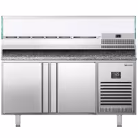 Stół chłodniczy do pizzy PREMIUM PLUS - 1738x800mm - z blatem granitowym - 2‑drzwiowy - z nadstawką chłodniczą - 6x GN 1/3